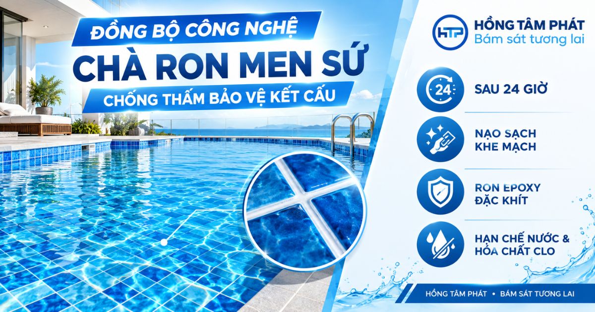 Hình ảnh nghiệm thu hồ bơi hoàn thiện lung linh đạt chuẩn 96 điểm của Hồng Tâm Phát