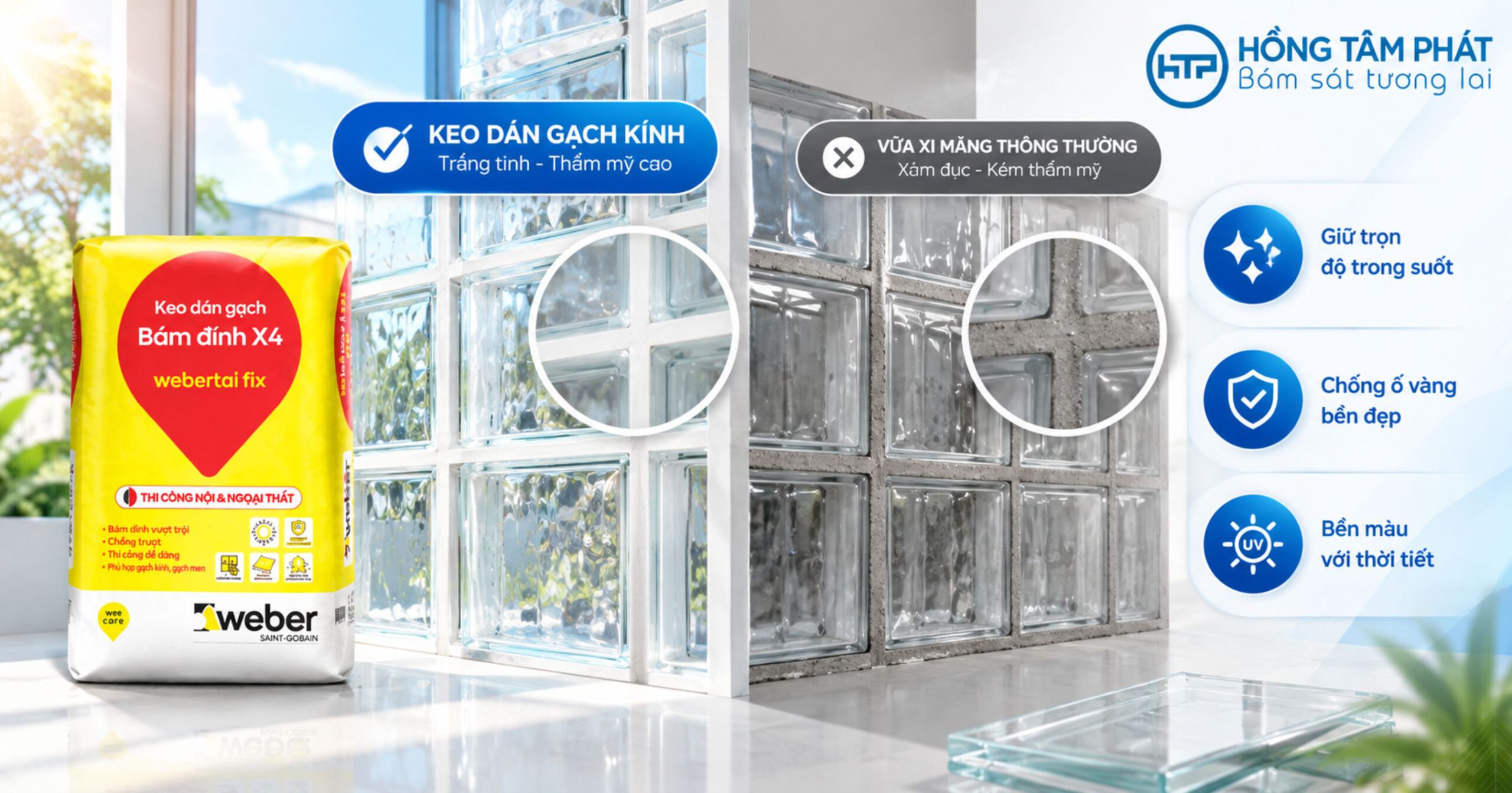 So sánh hiệu ứng thẩm mỹ giữa keo dán gạch kính trắng tinh và vữa xi măng thông thường