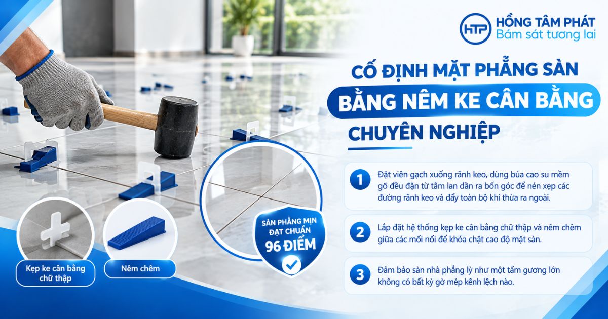 Cố định mặt phẳng sàn bằng nêm ke cân bằng chuyên nghiệp