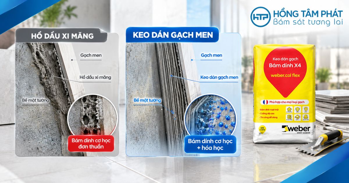 So sánh cấu trúc liên kết giữa keo dán gạch men và hồ dầu xi măng