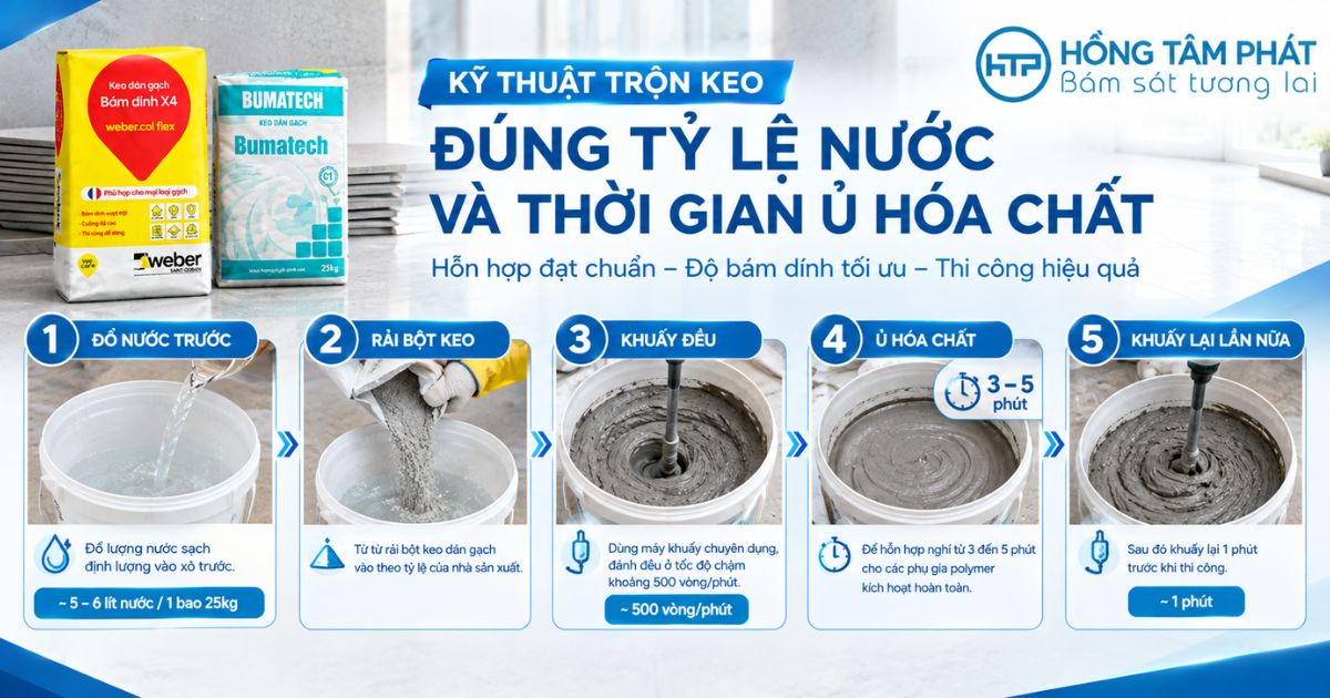 Kỹ thuật trộn keo đúng tỷ lệ nước và thời gian ủ hóa chất