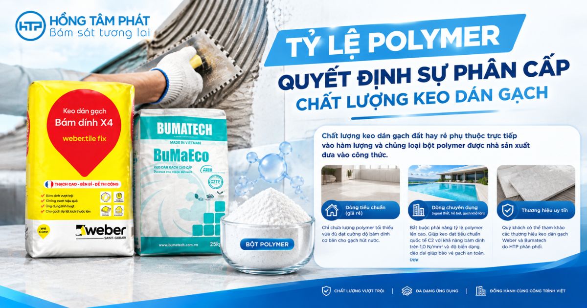Tỷ lệ polymer quyết định sự phân cấp chất lượng keo dán gạch