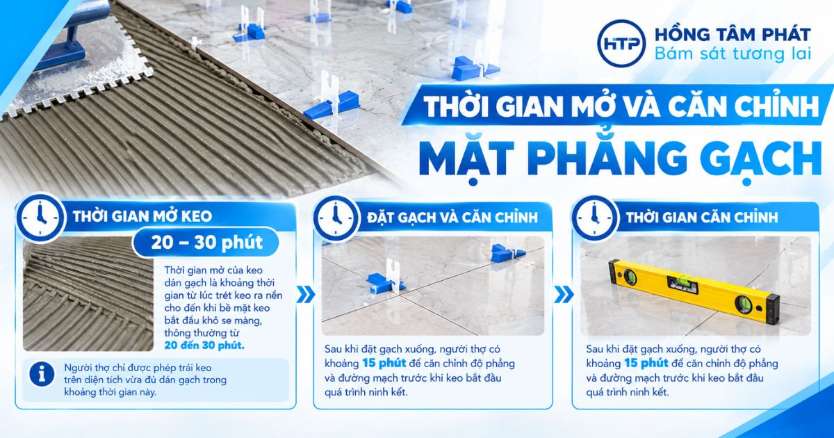 Thời gian mở và thời gian cho phép căn chỉnh mặt phẳng gạch